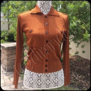 Dana Buchman Copper Metallic Knit MIlitary Style Sweater